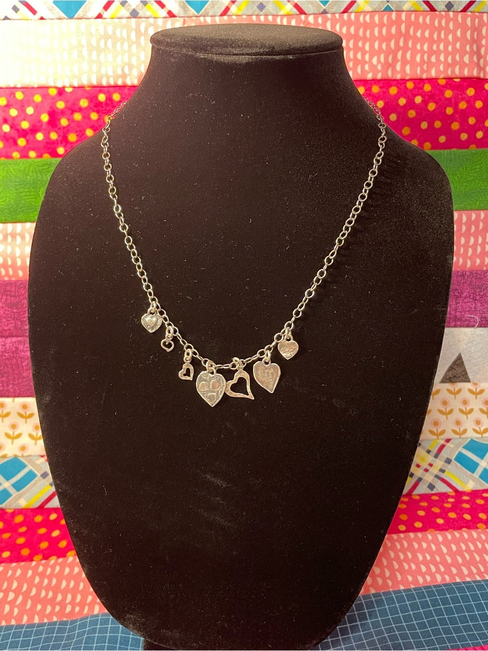 Silpada Silver Heart Charm Necklace with Mixed Heart Pendants